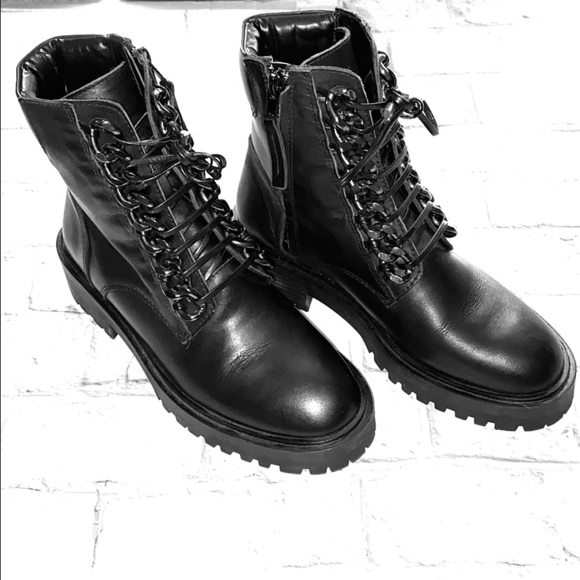 Zara Shoes - Zara Chain detail leather Moto boots Sz 6